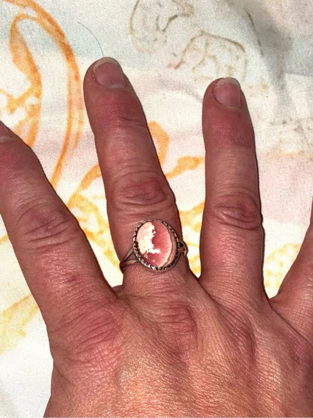 Pink Rhodochrosite Cabochon Ring - Women Jewelry